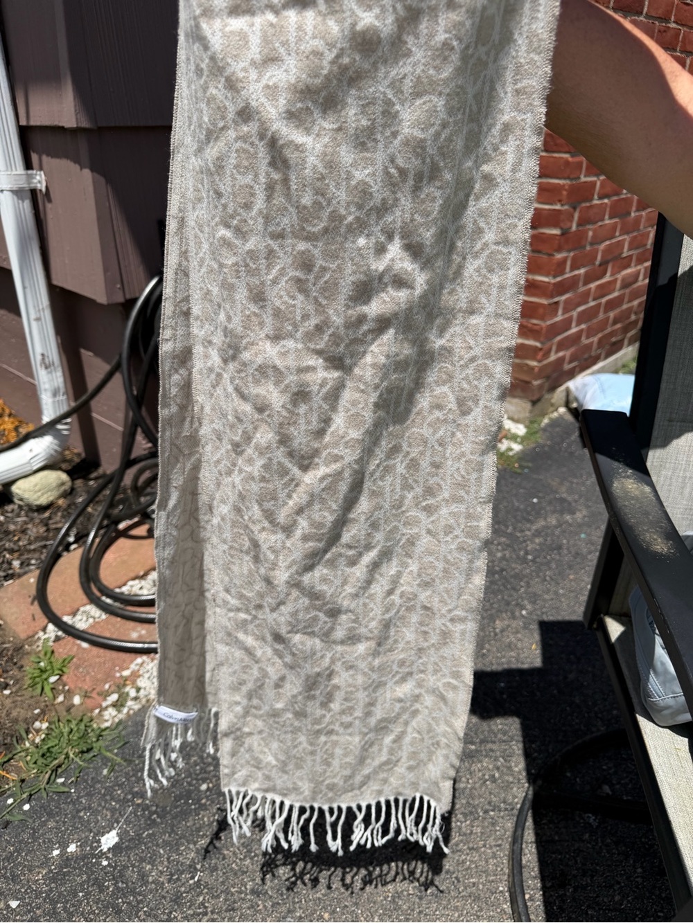 Neutral Patterned Fringe Throw Blanket - Cream